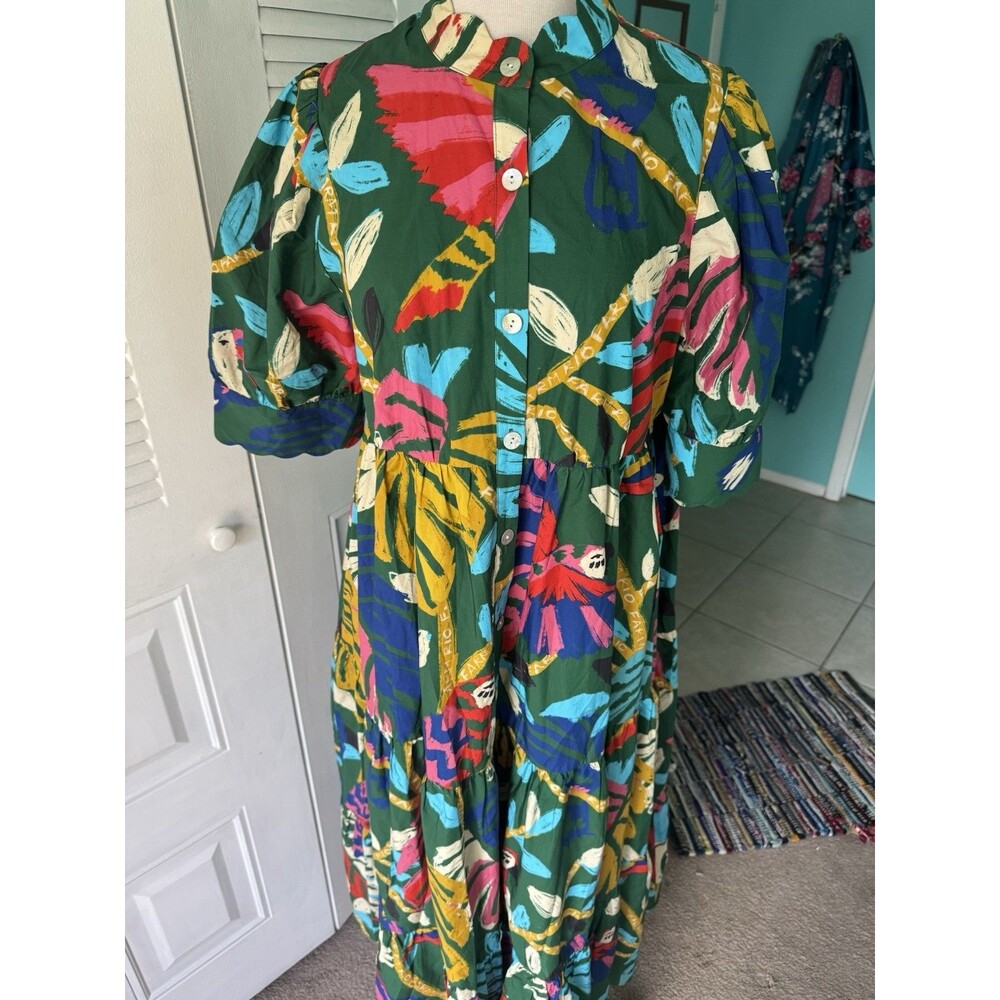 Farm Rio Tropical Cotton Tiered Button Front Maxi Dress L NWOT - Picture 11 of 12